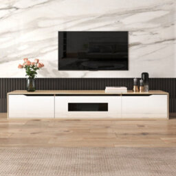 Btm Tv Cabinet, High Gloss Tv Cabinet, Color Matching High-Glosswhite And Wood Color, With Color Changing Led Light. - thumbnail 6