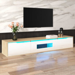 Btm Tv Cabinet, High Gloss Tv Cabinet, Color Matching High-Glosswhite And Wood Color, With Color Changing Led Light. - thumbnail 2