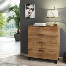 Furneo Modern Dark Oak Effect Chest Of Drawers Cabinet 4 Drawers Storage Cozy 04 - thumbnail 1