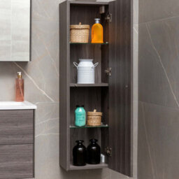 Plum&clay Borneo Dark Wood Wall Hung Bathroom Tall Storage Unit (H)1200mm (W)350mm - thumbnail 3
