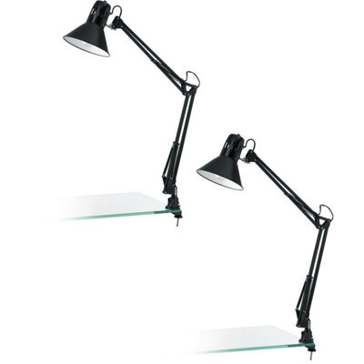 Set Of 2 Modern Shiny Black Steel Desk Lamps With Moveable Switch And E27 Bulbs - image 1