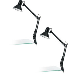 Set Of 2 Modern Shiny Black Steel Desk Lamps With Moveable Switch And E27 Bulbs - thumbnail 1