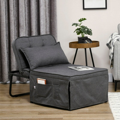 Homcom Convertible Sleeper Chair With Pillow And Side Pockets, Charcoal Grey - image 1
