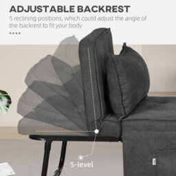 Homcom Convertible Sleeper Chair With Pillow And Side Pockets, Charcoal Grey - thumbnail 5