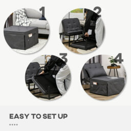 Homcom Convertible Sleeper Chair With Pillow And Side Pockets, Charcoal Grey - thumbnail 6