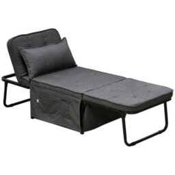 Homcom Convertible Sleeper Chair With Pillow And Side Pockets, Charcoal Grey - thumbnail 2