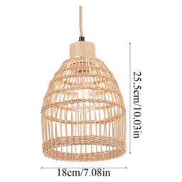 Thehotsale E27 Modern Bamboo-Woven Lampshade Ceiling Hand-Woven Pendant Light - thumbnail 8