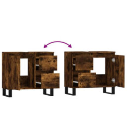 Berkfield Industrial Bathroom Cabinet Smoked Oak 65X33X60 Cm Engineered Wood - thumbnail 9