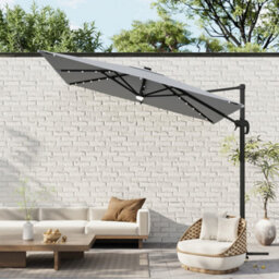 Breeins Light Grey Outdoor Garden Square Cantilever Parasol Patio Umbrellas For Beach Backyard And Pool With Solar-Powered Led Lights - thumbnail 1