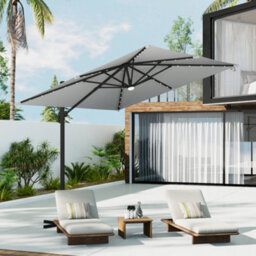 Breeins Light Grey Outdoor Garden Square Cantilever Parasol Patio Umbrellas For Beach Backyard And Pool With Solar-Powered Led Lights - thumbnail 2