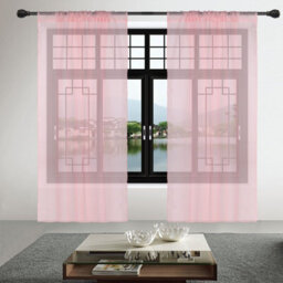 "Neel Blue Voile Curtains Slot Top, 2 Curtains, Rose - 56"" Width X 54"" Drop"