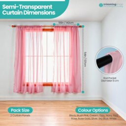 "Neel Blue Voile Curtains Slot Top, 2 Curtains, Rose - 56"" Width X 54"" Drop" - thumbnail 2