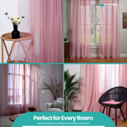 "Neel Blue Voile Curtains Slot Top, 2 Curtains, Rose - 56"" Width X 54"" Drop" - thumbnail 8