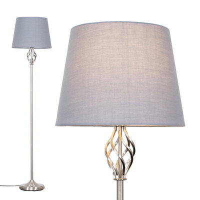 Valuelights Memphis Traditional Style Satin Nickel Barley Twist Floor Lamp With Grey Light Shade - image 1