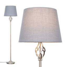 Valuelights Memphis Traditional Style Satin Nickel Barley Twist Floor Lamp With Grey Light Shade