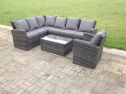 Fimous High Back Rattan Corner Sofa Set Oblong Coffee Table Outdoor Furniture Dark Grey With Chair For Balcony,terrace - thumbnail 3