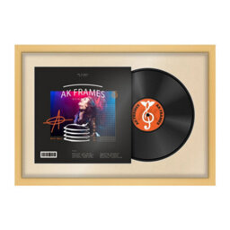 "AK Frames 25X17"" Matte Yellow Modern Vinyl Record Frame With Ivory Mount For 12 Inch Lp Cover & Disc - Overlapped Design"