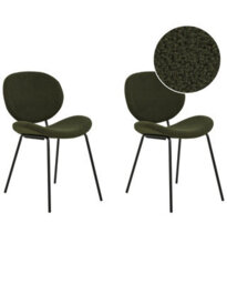 Beliani Dark Green Boucle Dining Chairs Set Of 2 With Iron Legs, Compact Modern Design - thumbnail 3
