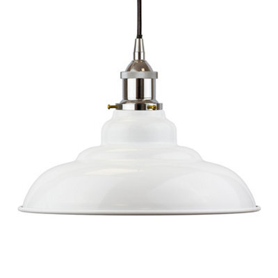 White St Edmund's Painted Dome Pendant Light With Nickel Lamp Holder And Black Round Cable - Se Home - image 1