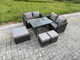 Fimous Outdoor Garden Furniture Sets 6 Pieces Rattan Furniture Wicker Patio Sofa Patio Conversation Set With 2 Big Footstool - thumbnail 2