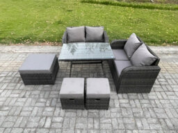 Fimous Outdoor Garden Furniture Sets 6 Pieces Rattan Furniture Wicker Patio Sofa Patio Conversation Set With 2 Big Footstool - thumbnail 1
