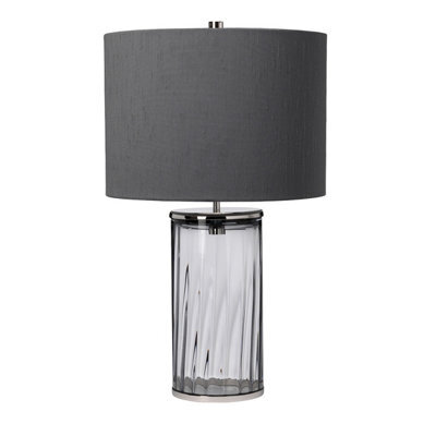 Luminosa Lighting Elstead Reno Table Lamp Metalwork Polished Nickel, Smoked Glass - image 1
