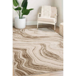 Melrose Watercolour Champagne Wave Effect Patterned Indoor Large Area Rug 140/20Cm - thumbnail 1