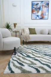 The Rugs Moodi Shaggy Green Nyra Rug Runner Abstract Thick High Pile For Living Rooms, Bedrooms, Hallways, Kitchens - thumbnail 2