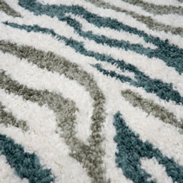 The Rugs Moodi Shaggy Green Nyra Rug Runner Abstract Thick High Pile For Living Rooms, Bedrooms, Hallways, Kitchens - thumbnail 3