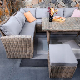 Rosen 9 Seater Rattan Corner Sofa Dining Table With Parasol Set Nature - thumbnail 7