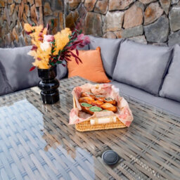 Rosen 9 Seater Rattan Corner Sofa Dining Table With Parasol Set Nature - thumbnail 8
