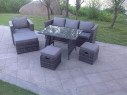 Fimous 7 Seater Grey Lounge Rattan Sofa Set Dining Table Chair Foot Rest Garden Furniture Outdoor - thumbnail 2