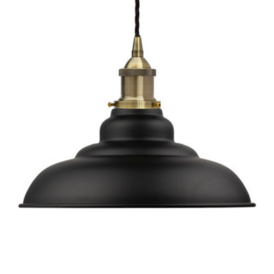 Matt Black St Edmund's Painted Dome Pendant Light With Antique Brass Lamp Holder And Black Twisted Cable - Se Home - image 1