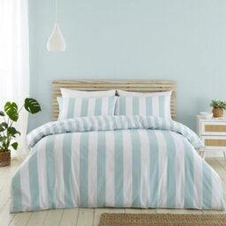 Catherine Lansfield Cove Stripe Reversible Double Duvet Cover Set With Pillowcases Duck Egg Blue - thumbnail 1