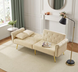 Matteo Modern 2-Seater Velvet Sofa Bed, 3-Stage Adjustable Backrest, Gold Metal Legs, Space-Saving Uk Home - thumbnail 9