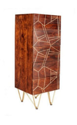 Buttercup Farm Dark Gold Tall Chest Of Drawers - Solid Mango Wood - L40 X W45 X H120 Cm