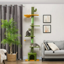 Floor To Ceiling Cat Tree 6-Tier Cat Tower With Scratching Post 230-275Cm Green - thumbnail 4