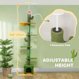 Floor To Ceiling Cat Tree 6-Tier Cat Tower With Scratching Post 230-275Cm Green - thumbnail 2