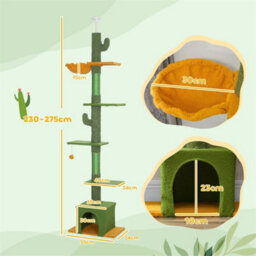 Floor To Ceiling Cat Tree 6-Tier Cat Tower With Scratching Post 230-275Cm Green - thumbnail 3
