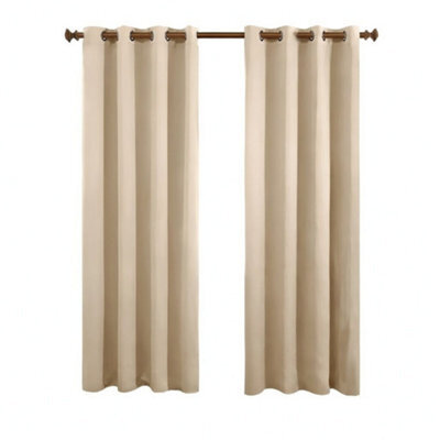 Aspire Homeware Plain Room Darkening Blackout Eyelet Curtain Pair Cream (W)168Cm X (D)183Cm With Tie Back Pair - image 1