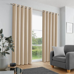 Aspire Homeware Plain Room Darkening Blackout Eyelet Curtain Pair Cream (W)168Cm X (D)183Cm With Tie Back Pair - thumbnail 2