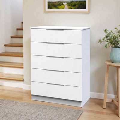 Messina Ready Assembled Gloss White No Effect 5 Drawer Wide Chest (H)1067mm (W)740mm (D)390mm - image 1