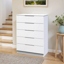 Messina Ready Assembled Gloss White No Effect 5 Drawer Wide Chest (H)1067mm (W)740mm (D)390mm