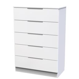 Messina Ready Assembled Gloss White No Effect 5 Drawer Wide Chest (H)1067mm (W)740mm (D)390mm - thumbnail 2