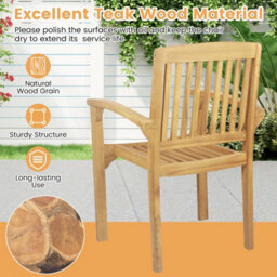 Costway Outdoor Patio Chair Teak Wood Armchair With Slatted Seat Wooden Dining Chair - thumbnail 8