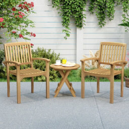 Costway Outdoor Patio Chair Teak Wood Armchair With Slatted Seat Wooden Dining Chair - thumbnail 4