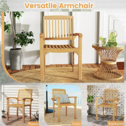 Costway Outdoor Patio Chair Teak Wood Armchair With Slatted Seat Wooden Dining Chair - thumbnail 9