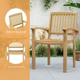 Costway Outdoor Patio Chair Teak Wood Armchair With Slatted Seat Wooden Dining Chair - thumbnail 7