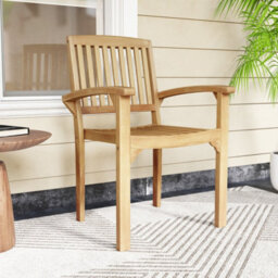 Costway Outdoor Patio Chair Teak Wood Armchair With Slatted Seat Wooden Dining Chair - thumbnail 5