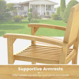 Costway Outdoor Patio Chair Teak Wood Armchair With Slatted Seat Wooden Dining Chair - thumbnail 6